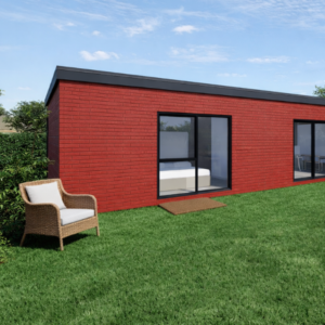 35sqm one-bedroom granny flat with smooth red cement brick exterior, compact modern design, New Zealand